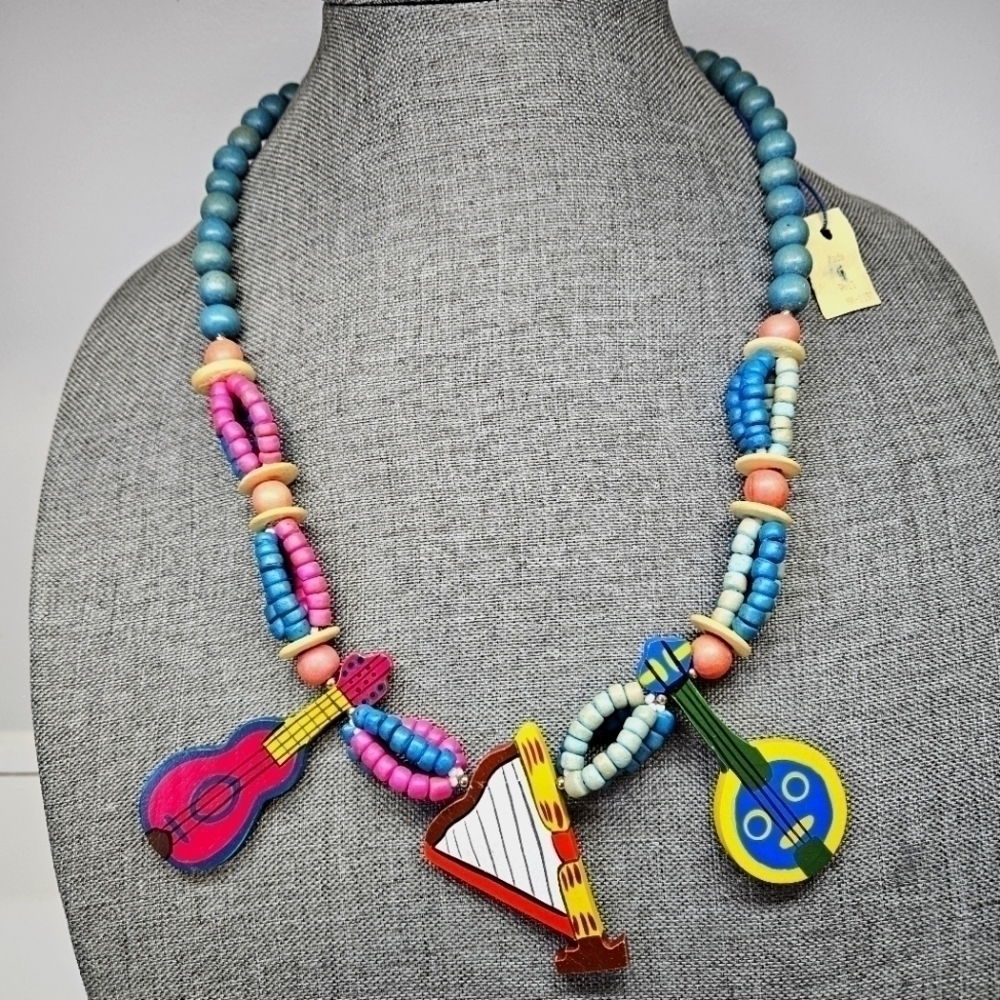 NEW VINTAGE Wood Wooden Musical Instruments Bright Color Necklace Philippines